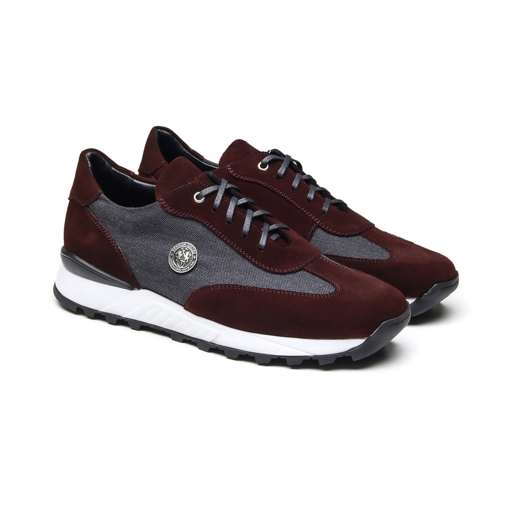 PHOENIX - Chaussures homme Sneaker Combi Daim Bordeaux + Tissu Gris profile