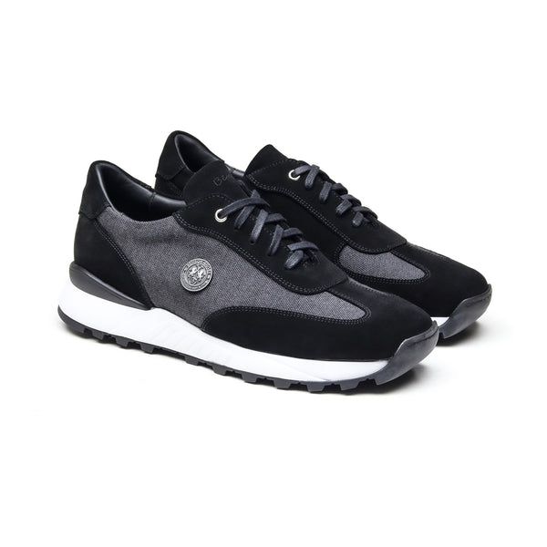 PHOENIX - Chaussures homme Sneaker Combi Daim Noir + Tissu Gris